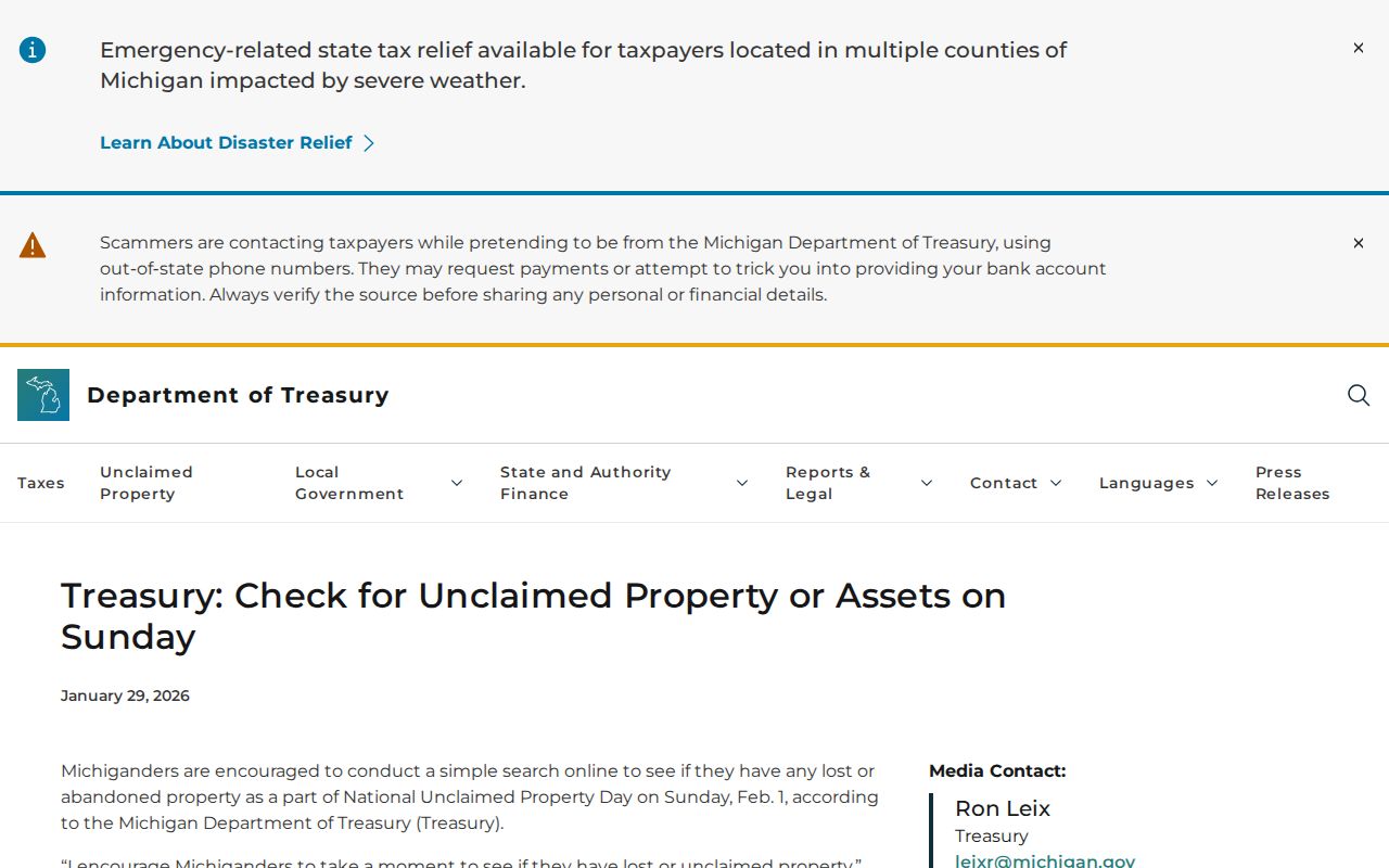 Saginaw residents directory reference to Michigan unclaimed property guidance