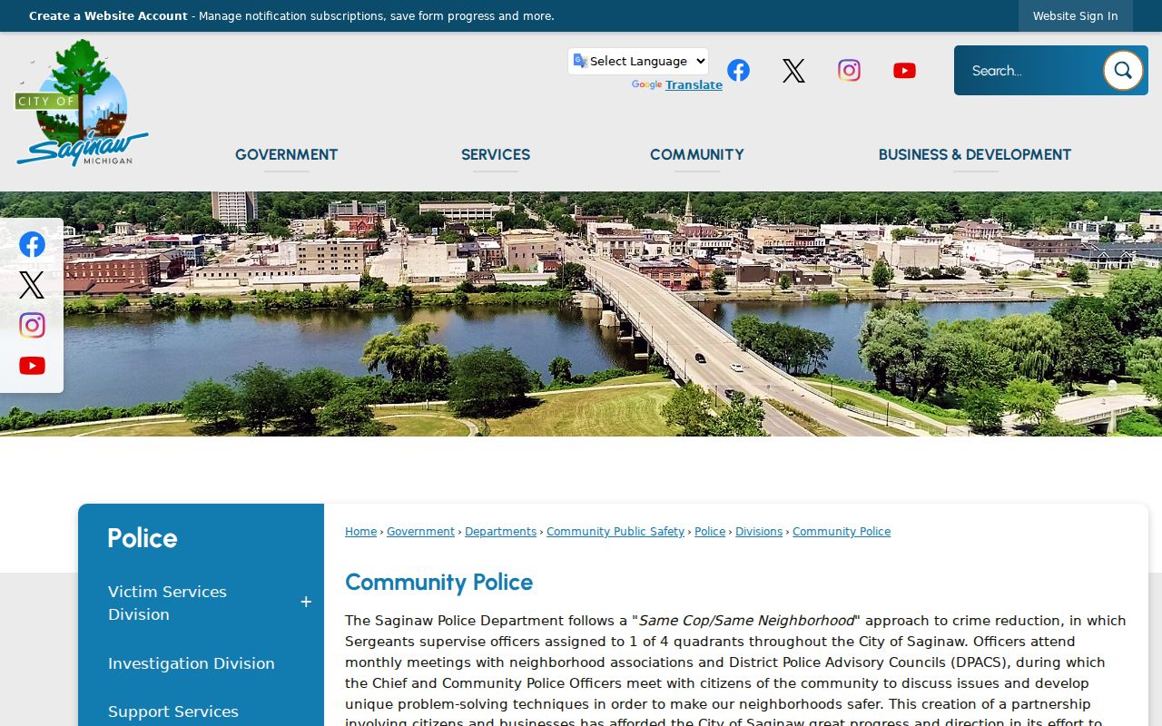 Saginaw neighbors civic contact research on the Community Police page